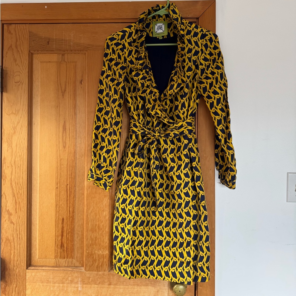 Elizabeth McKay Navy and Gold Silk Wrap Dress